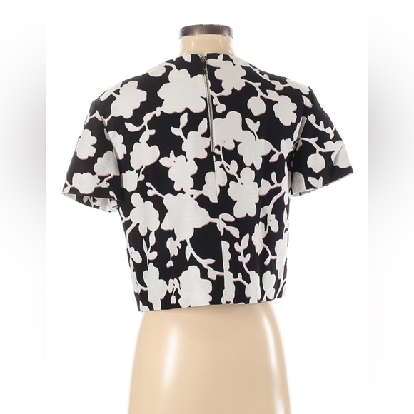 Kate Spade Black and White Short Sleeve Embellished Cropped Blouse - Picture 2 of 3